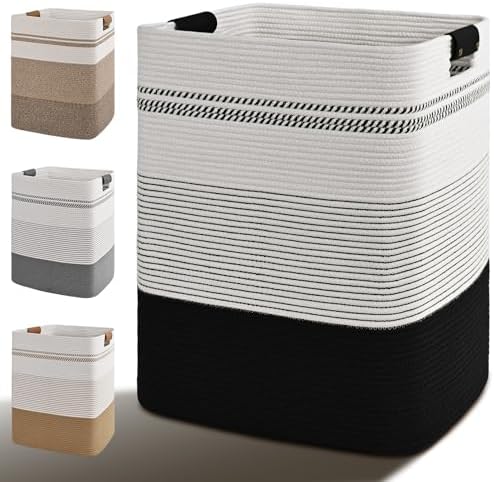 Laundry Hamper, 85L Tall Laundry Basket with Leather Handles, Rectangle Large Clothes Hamper for Organizing, Cotton Woven Laundry Baskets Storage Hampers for Bedroom, Nursery, Living Room by Degeyoyo