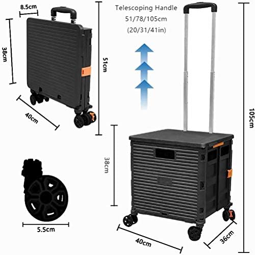 Foldable Utility Cart Folding Portable Rolling Crate Handcart Shopping Trolley Wheel Box with Lid Wear-Resistant Noiseless 360°Rotate Wheel for Travel Shopping Moving Storage Office Use (Black) - Image 7