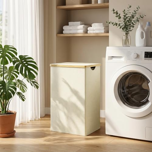 efluky Double Laundry Hamper with Lid and 2 Removable Bags, Beige - Image 7