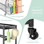 Home Gym Storage Rack, Dumbbell Rack with Yoga Mat Storage, Weight Rack Stand with Lockable Wheels and Hooks, Home Workout Equipment Organizer for Yoga, Dumbbell, Kettlebells, Ball Storage - Image 6