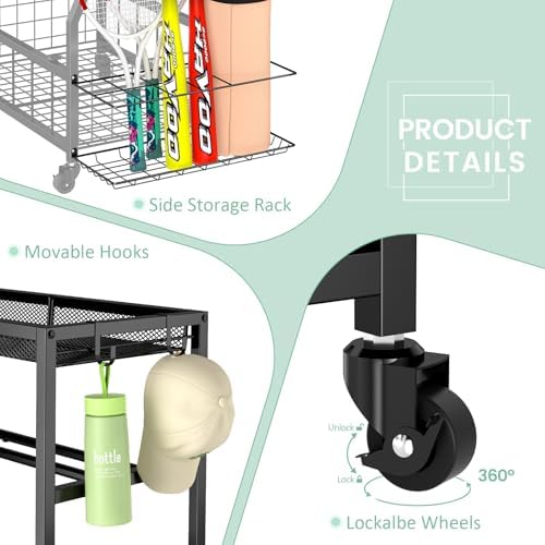 Home Gym Storage Rack, Dumbbell Rack with Yoga Mat Storage, Weight Rack Stand with Lockable Wheels and Hooks, Home Workout Equipment Organizer for Yoga, Dumbbell, Kettlebells, Ball Storage - Image 6