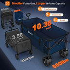 Originsure 300L Collapsible Beach Wagon Cart with Big Wheels, 560lbs, Blue - Image 3