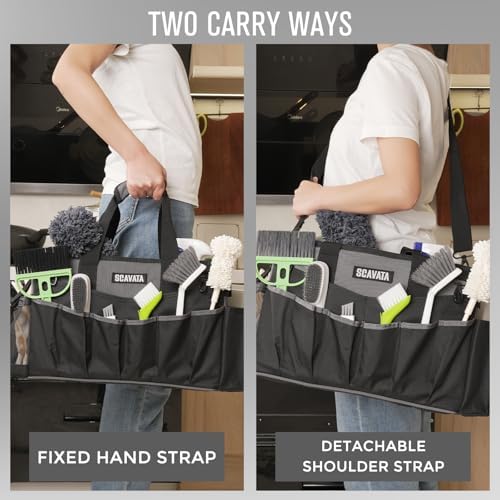 SCAVATA Wearable Cleaning Caddy Bag, Cleaning Caddy Supplies Organizer with Handle & Shoulder Straps for Housekeepers, Under Sink & Car Cleaning Tool Organizers with 4 Foldable Divider (DarkGrey) - Image 6
