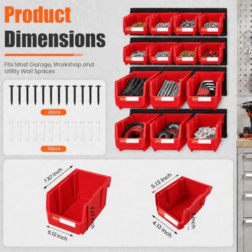 14pc Wall-Mounted Storage Organizer Mixed V1 V2 Combo Red - Image 2
