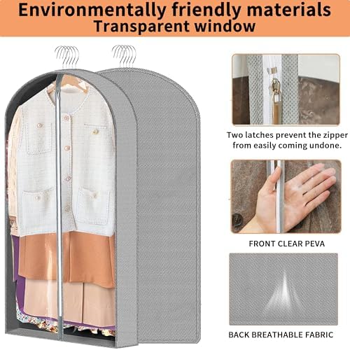 3 Pcs Garment Bags,40" & 50" PVEA Breathable Dust Cover,Dress Bag | For Hanging Clothes With Bedroom, Garment Covers For Suits,Padded Clothes,Shirts, Prevent, Dustproof, Keep Dry, Breathable - Image 3