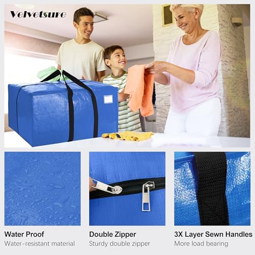 VELVETSURE 12 Pack Heavy Duty Extra Large Moving Bags W/Backpack Straps - Strong Handles & Zippers, Storage Totes For Space Saving, Fold Flat, Alternative to Moving Box and Storage Bin, Multicolor - Image 3