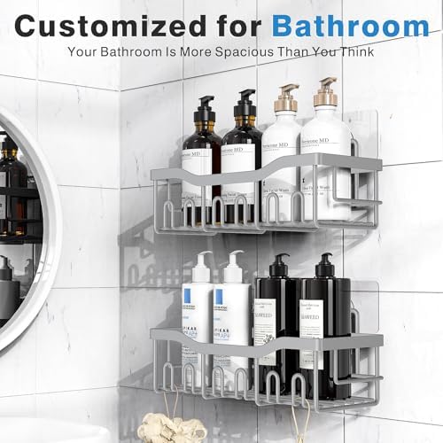 EUDELE Shower Caddy 2 Pack, Adhesive Shower Organizer for Home Decor & Kitchen Storage, No Drilling, Rustproof Stainless Steel Bathroom Shelf Organizer - Image 2