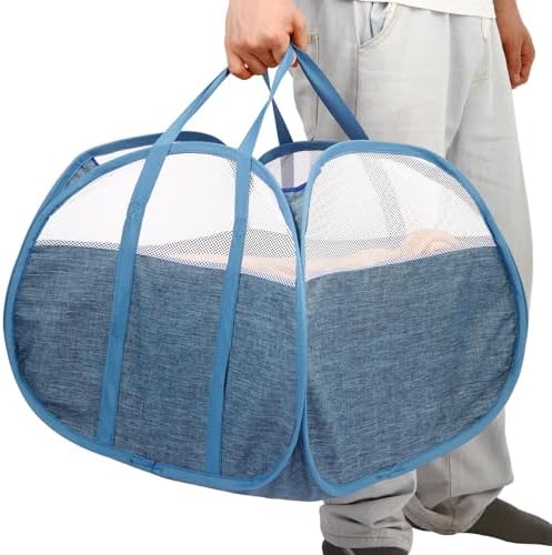 Durable Collapsible Laundry Basket, 90L Clothes Hampers for Laundry, Foldable Laundry Basket with Handles, Tear-proof Pop Up Hampers for Bedroom, Bathroom, Kids Room, Dorm, Travel or Campout Blue by Bemkoo