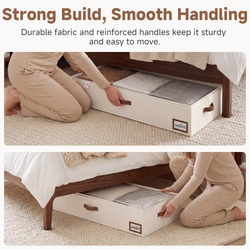 StorageWorks 7 Inch Low Profile Under Bed Storage Containers with Clear Lid | Reinforced Structure, Resists Sagging, Handles & Label Holder, Foldable Stackable Closet Storage for Clothes, Blankets, Toys - Image 4