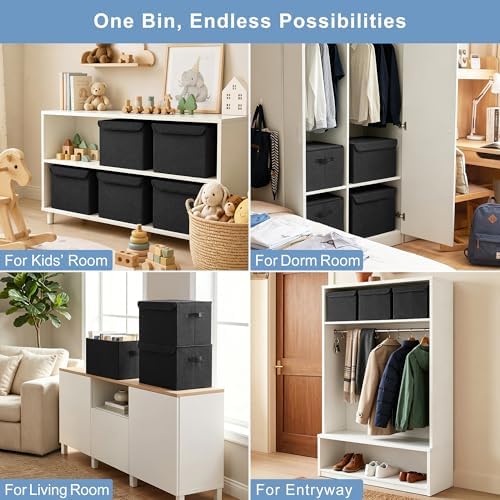 Bagnizer Large 17" 42 Quarts Collapsible Stackable Storage Bins with Lids [3-Pack] Foldable Fabric Linen Storage Boxes Cube, Closet Organizer Baskets with Label (16.7 x 12 x 12, Black) - Image 4