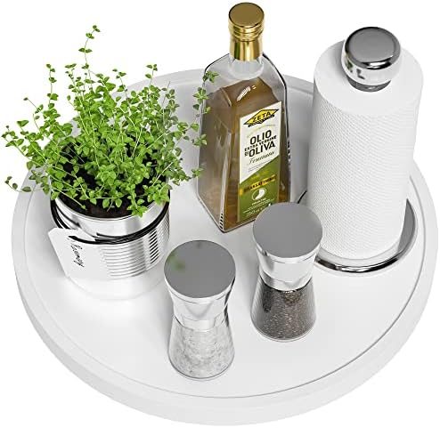White Lazy Susan for Table, 12 Inch Non-Skid Bamboo Turntable Organizer by VeyFey