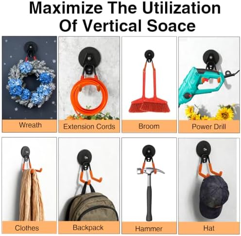 4 Pack Strong Magnet Hooks Heavy Duty, Rubber Coated No Damage Hook for Garage Storage, Dual Hook Design, Large Magnetic Hangers for Tools, Garden, Workshop (Orange2pcs + Black2pcs) - Image 7