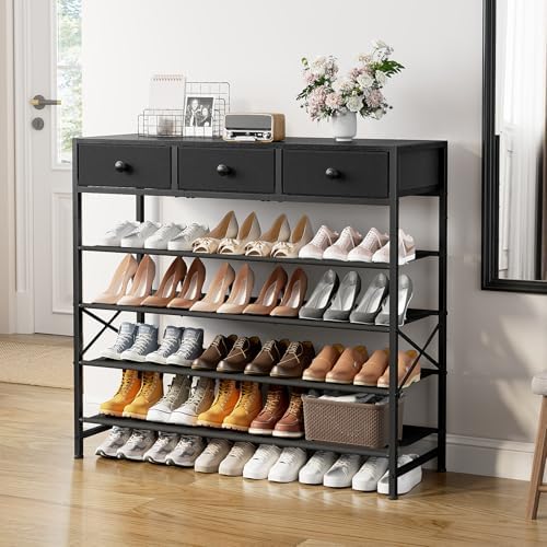 5 Tier Shoe Rack with 3 Drawers Black - Image 4