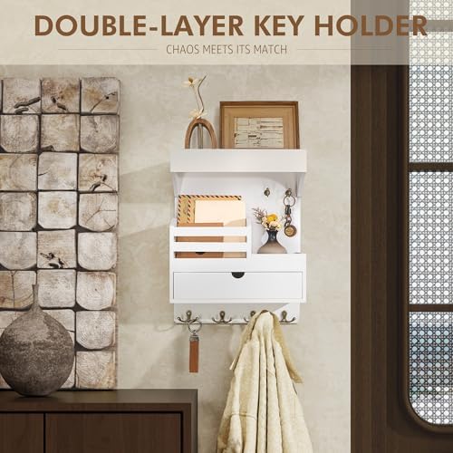 Rebee Vision Key Holder Wall Mount with Drawer & Shelf for Entryway, White - Image 3