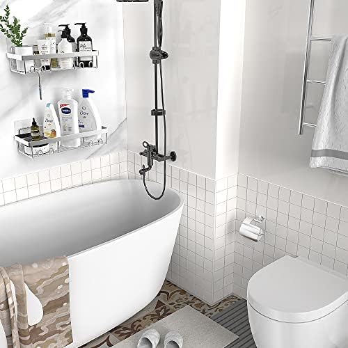 Moforoco Shower Caddy Shelf Organizer Rack, Self Adhesive Black Bathroom Shelves Basket, Home Farmhouse Wall Inside Organization and Storage Decor Rv Accessories, First Camper Apartment Essentials - Image 6
