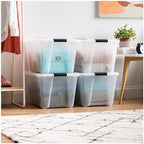 IRIS USA 54 Qt Stackable Plastic Storage Bins with Lids, 8 Pack - BPA-Free, Made in USA - See-Through Organizing Solution, Latches, Durable Nestable Containers, Secure Pull Handle - Clear - Image 4