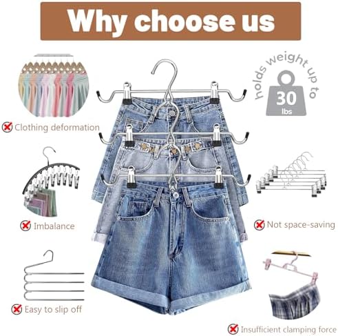 Pants Hangers Space Saving,Stackable Skirt Hangers with Clips, Hanging Closet Organizer and Storage,Clothes Hangers, College Dorm Essentials Apartment Essentials- 16 Pack - Image 4