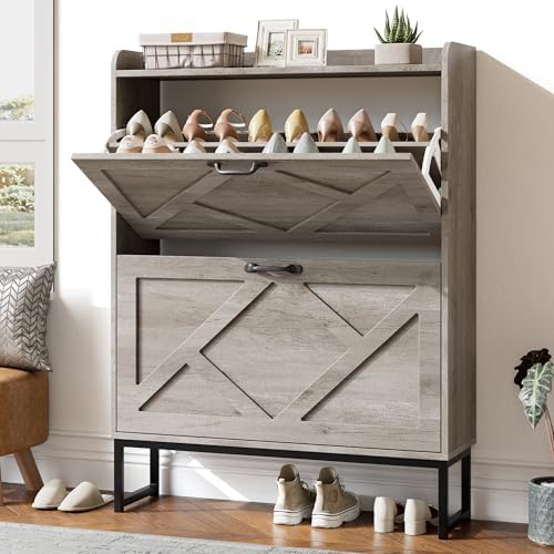 Nicetree Shoe Storage Cabinet with 2 Flip Drawers, Entryway Organizer, Gray by Nicetree
