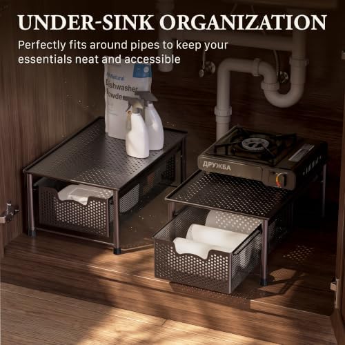 Simple Houseware Stackable Cabinet Basket Drawer Organizer, Bronze - Image 6