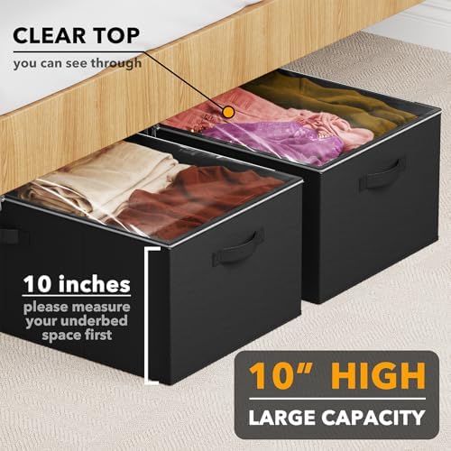 SpaceAid 2 Pack 10" High Under Bed Storage Containers, Large Underbed Storage Organizer Bins with Lids for Bedroom, Dorm, Clothes, Closet Organization, Bed Sheets and Blankets (Black) - Image 2
