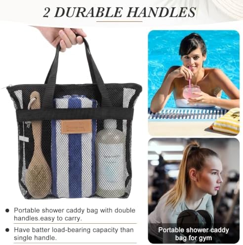 Patelai 12 Pcs Mesh Shower Caddy Portable 12.2 x 10.24 in Large Gym Shower Bag Bulk with Zipper Quick Dry Beach Bag Hanging Toiletry Organizer for Swim Beach Camping Travel College Dorm(Black,Grey) - Image 3