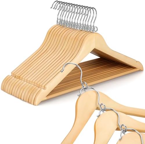 Topia Hanger Space Saving Cascading Wooden Hangers 30 Pack, Coat Hanger with 360° Swivel Loop Hook, Non Slip Pants Bar and Shoulder Notches for Camisole, Jacket, Suit, Clothes Hangers -CT74N30 by TOPIAHANGER