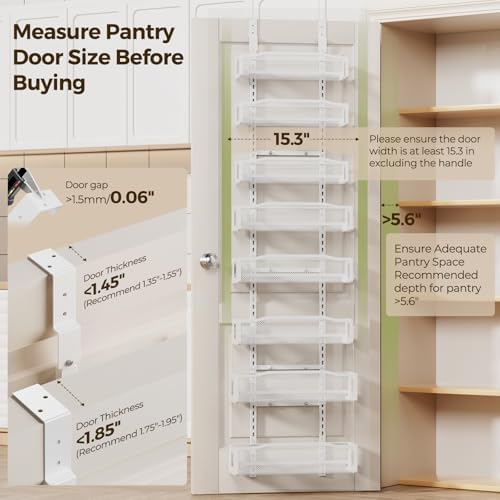 Delamu 8 Tier Over the Door Pantry Organizer, 2in1 Hanging or Wall Mount Spice Rack Seasoning, Adjustable Heavy-Duty Pantry Door Organizer and Storage for Kitchen Cabinet and Bathroom, 15.3" White - Image 2