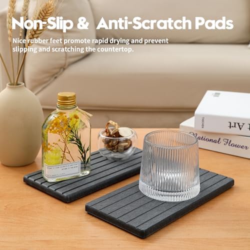 Razborci 2PCS Diatomite Water Absorbing Stone Drying Tray Mat for Bathroom & Kitchen Counter, Instant Dry Drink Bar Coaster, Vanity Sink Caddy Organizer, Dish Soap Sponge Holder, Dark Gray, 8"x3.8" - Image 4