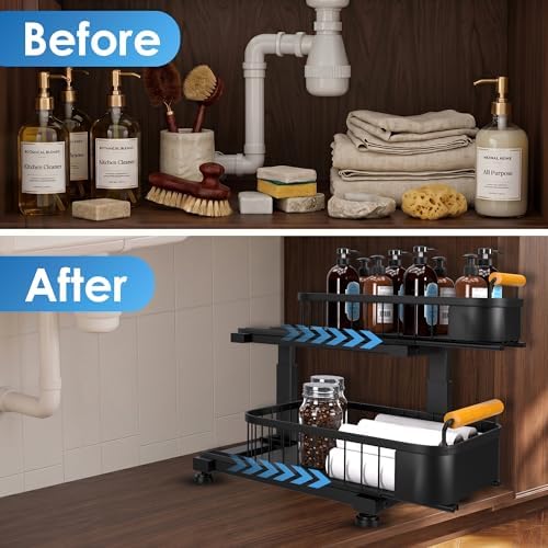 Premium Large Under Sink Organizer, 2-Tier Pull Out, Adjustable - Image 3