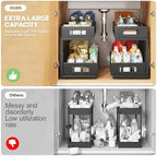 2 Packs 17IN Depth Under Sink Organizer, 2-Tier Pull Out Cabinet Organizer With Smooth Circular Rail, Large Capacity Metal Mesh Sliding Drawers For Bathroom& Kitchen Storage,Height Adjustable –Black - Image 3