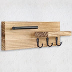 Key Holder for Wall, Decorative Entryway Shelf with Hooks Holds Keys, Dog Leash, Sunglasses – Key Hanger with 3 Hooks Organizes, Enhances Home Decor (15” x 4.5” x 2.6”) (Wood) - Image 2
