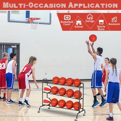 FHXZH Basketball Rack Training Stand - Tilt Ball Training Equipment Holder Shooting Rolling Storage Cart with Wheels Sports Outdoor Volleyball Soccer Football Garage Organizer Basketball Accessories - Image 4