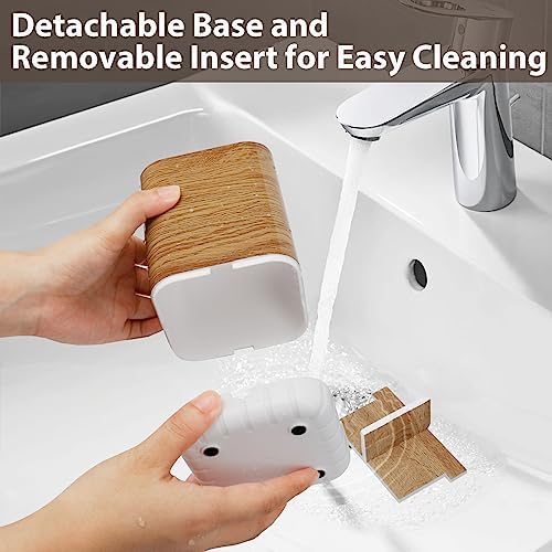 Boperzi Toothbrush Holders for Bathrooms Organizer Countertop, Detachable Anti-Slip Electric Toothbrush Holders for Kids, Toothbrush and Toothpaste Holder Storage Caddy Drainage for Shower Wood Grain - Image 2