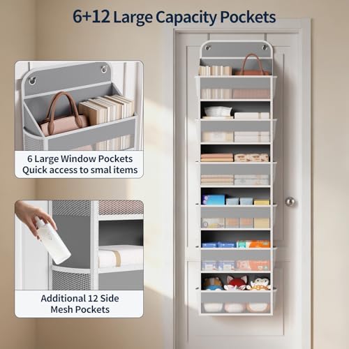 Yecaye 2 Pack Over The Door Organizer, 6-Tier Closet Door Hanging Organizer with 12 Mesh Pockets, Bathroom Organizers and Storage, Ultra Sturdy Large Capacity Over Door Storage Newborn Baby Essentials - Image 4