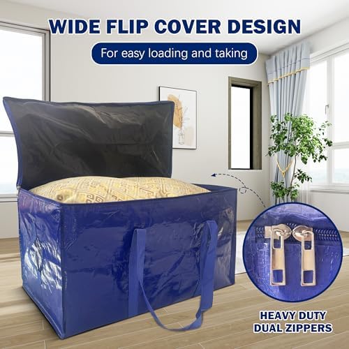 8 Pack Extra Heavy Duty Large Moving Bags with Strong Zipper & Carrying Handles, Sturdy Clothes Storage Bag Totes Bins, Packing Bags Moving Boxes College Moving Supplies, Dark Blue - 33 gal - Image 3