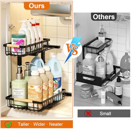 REALINN Under Sink Organizer, 2 Pack Height Adjustable Under Sink Organizers and Storage, 2 Tier Pull Out Drawer Cabinet Storage for Kitchen Bathroom - Image 5
