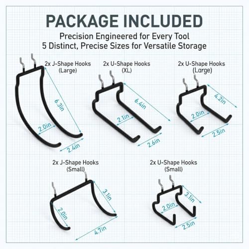 INCLY 10 Pack 1/4" Pegboard Drill Holder Tool Utility Hooks - Image 3