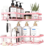 Sakugi Corner Shower Caddy - 2 Pack, Adhesive Shower Organizers, Rustproof Stainless Steel Shower Shelves with 8 Hooks, No Drilling Bathroom Organizers and Storage Racks, Space-Saving, Pink, Medium - Image 3