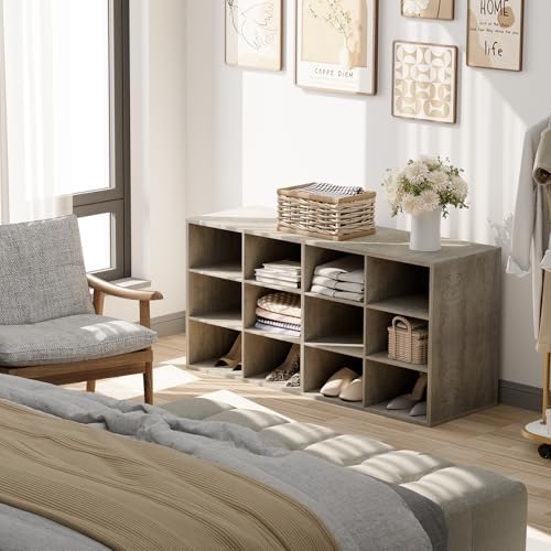 Garden 4 you Shoe Storage Bench, Cubby Shoe Rack with 12 Cubbies, 3-Tier Wood Shoe Rack Organizer, Shoe Organizer Cabinet for Entryway, Hallway, Closet and Garage, Grey - Image 5