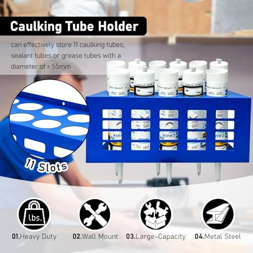 2 Pack Metal Wall Mount Caulking Tube Holder Rack, Blue - Image 3