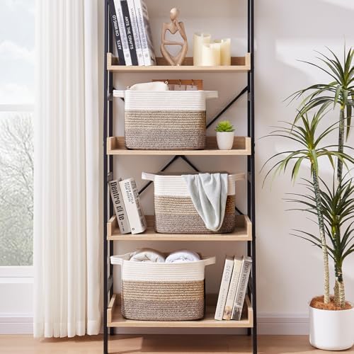 OIAHOMY Cotton Rope Storage Baskets for Organizing Dark Brown 3-Pack - Image 2