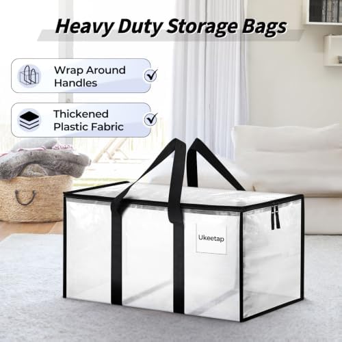 16 Pack Extra Large Clothes Storage Bins with Lids, Moving Bags, Clear | Storage Bags with Reinforced Handles & Heavy-Duty Zippers, Moving Boxes Totes for Clothes Packing, Dorms, College Supplies - Image 4