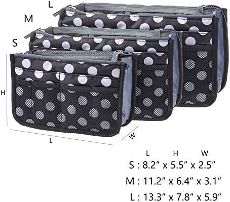 Vercord Purse Organizer Insert for Handbags Bag Organizers Inside Tote Pocketbook Women Nurse Nylon 13 Pockets Black Dot Medium - Image 3