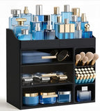 HBlife Cologne Organizer for Men Makeup Organizer Countertop with Brush Holder, Large Bathroom Counter Organizer with Drawers, Plastic Dresser Organizer Storage Fathers Day Gift for Dad Husband, Black by HBlife