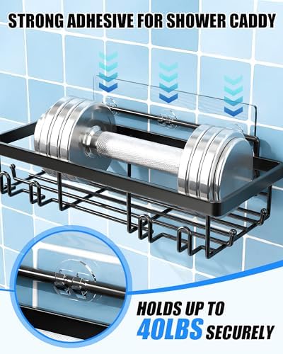 9 Pack Shower Caddy Adhesive Replacement, Strong Waterproof Transparent Adhesive Strips, No Drilling Shower Shelf Adhesive Hooks for Bathroom Shelves, Corner Basket, Soap Holder & Kitchen Racks - Image 4