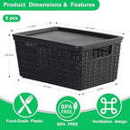 6 Pack Plastic Storage Baskets with Lid,Black Stackable Bins - Image 3