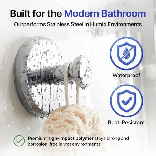 HOME SO Suction Cup Hooks for Shower & Bathroom Towel Holder 2-Pack Chrome - Image 3