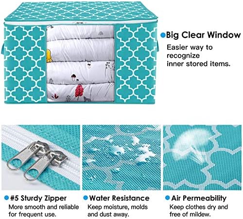 Storage Bags 100L 3Pack Clothes Organization and Storage Containers | Large Blanketfor Bedding, Comforters, Foldable Organizer with Reinforced Handle, Clear Window, Sturdy Zippers, Green - Image 2