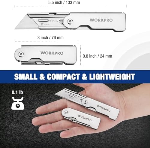 WORKPRO 3PCS Quick Change Folding Pocket Utility Knife Set with Belt Clip - Image 4