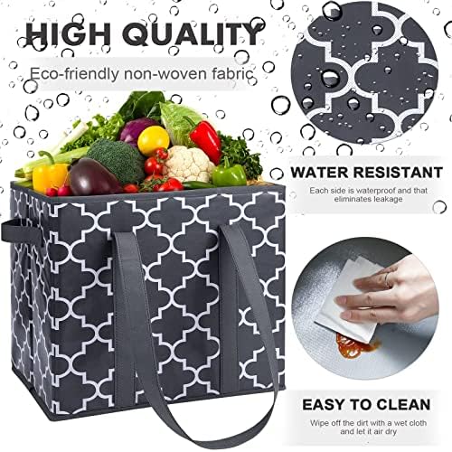 Reusable Grocery Bags 4Pack Foldable Washable Large Storage Bins, Dark Grey - Image 4